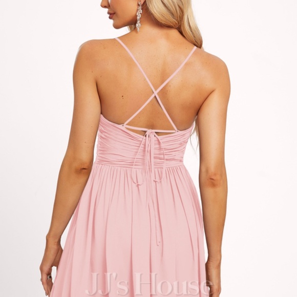 JJs House Petal Pink Spaghetti-Strap Prom Dress with Thigh Slit - Picture 2 of 3